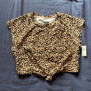 NWT Aerie Leopard Cropped Rash-Guard Swim Top